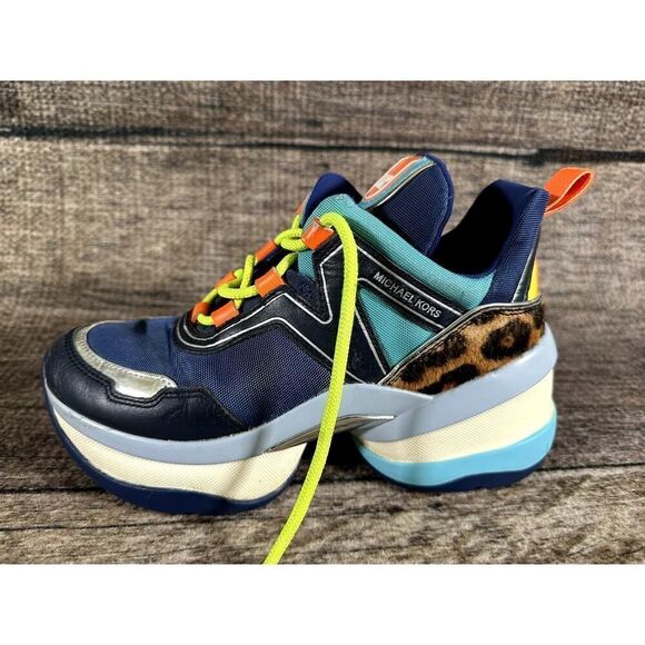 Michael Kors Womens Olympia Sig Semi Lux Trainer Sneakers Multi Color Sz 7 - Picture 8 of 10